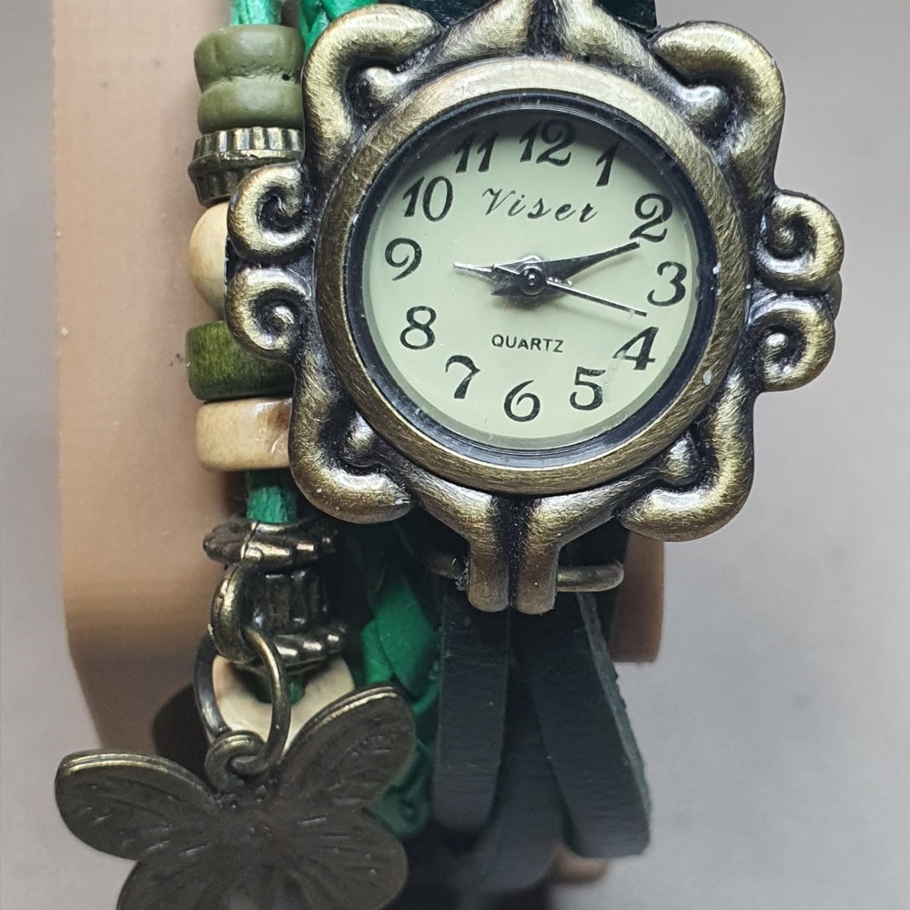 🦋10/$20🦋 Viser Bronze Accented/Yellow Leather Beaded Charm Women's Watch